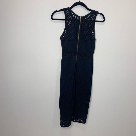 EXPRESS Black Midi Dress With See-through Mesh Midi Section Below Knee Length. S - Picture 5 of 7